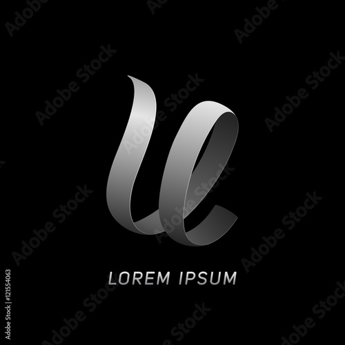 Letter "U" ribbon monogram. Eps10 vector illustration.