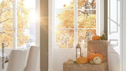 nordic dinning room in an apartment. 3D rendering. thanksgiving concept. hd