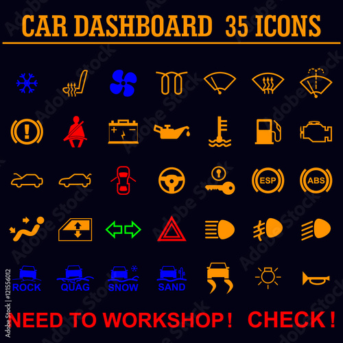 Car dashboard panel indicators.