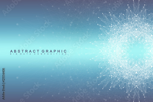 Graphic abstract background communication. Big data visualization. Connected lines with dots. Social networking. Illusion of depth and perspective. Vector illustration.