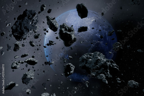 asteroids with earth at night