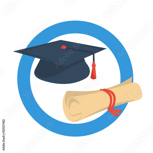 Round icon graduate cap and diploma