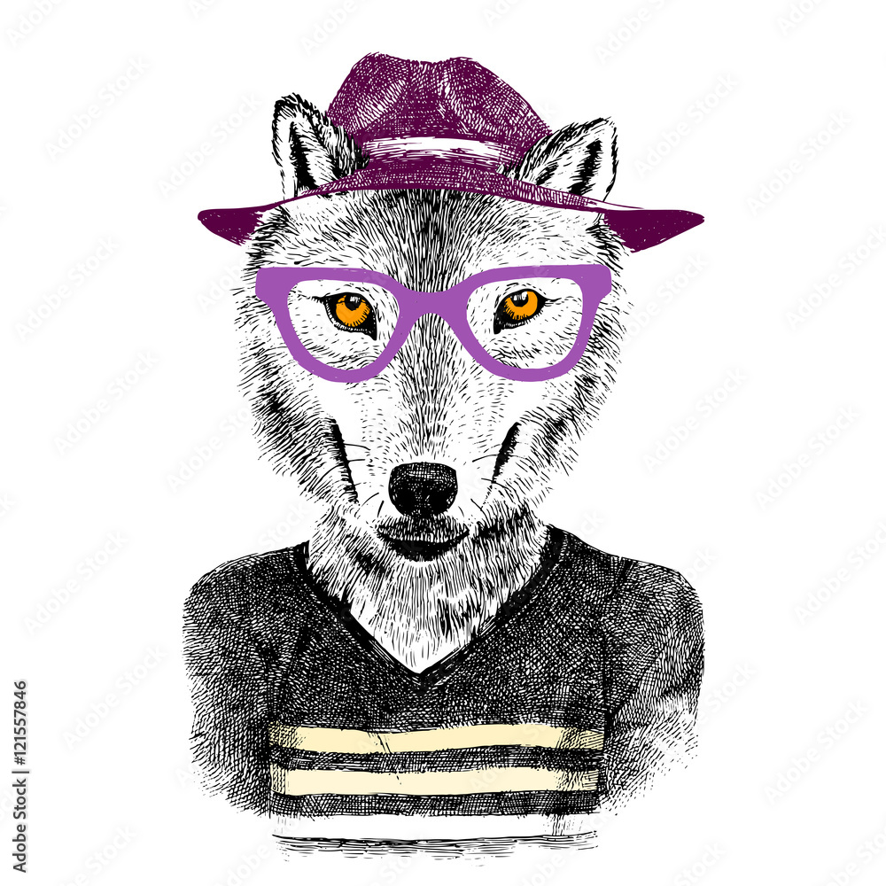 Fototapeta premium hand drawn wolf hipster