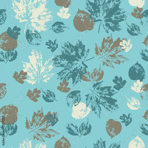Vector seamless pattern with acrylic leaf prints