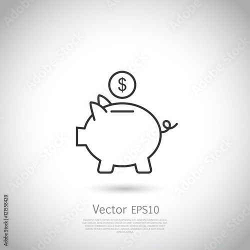 Piggy bank and dollar coin icon.