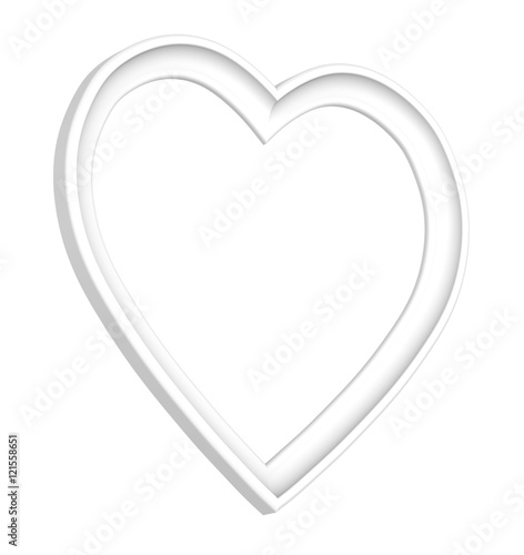 White heart picture frame isolated on white. 3D illustration.