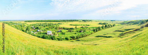 countryside in Russia  fields and cottage. Panorama.