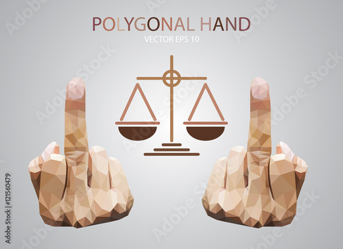 Fuck you hand triangle polygonal on  justice scales