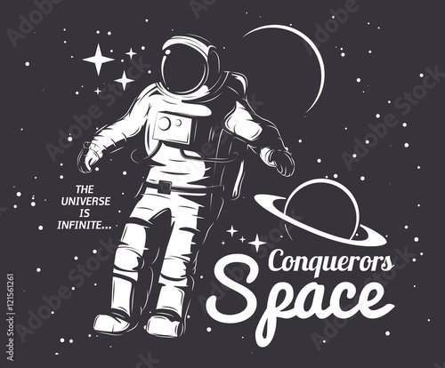 Traveler universe. universe researcher.Man in suit on the background of the infinite universe.The illustration on the theme of science, space exploration and space.