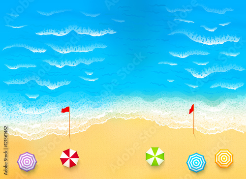 Beautiful beach with waves, rip current vector illustration