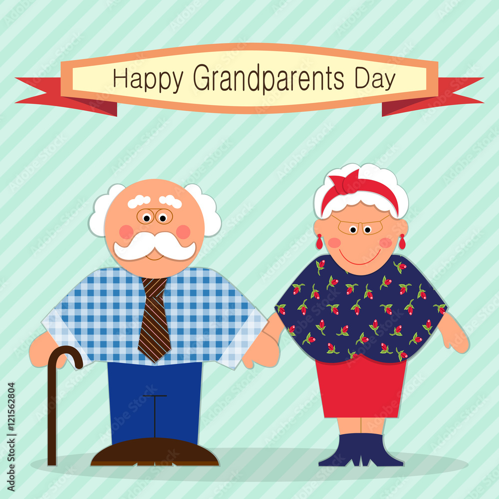 Cute Grandparents Day card with funny characters of Grandfather and Grandmother Cute Grandparents Day card with funny characters of Grandfather and Grandmother