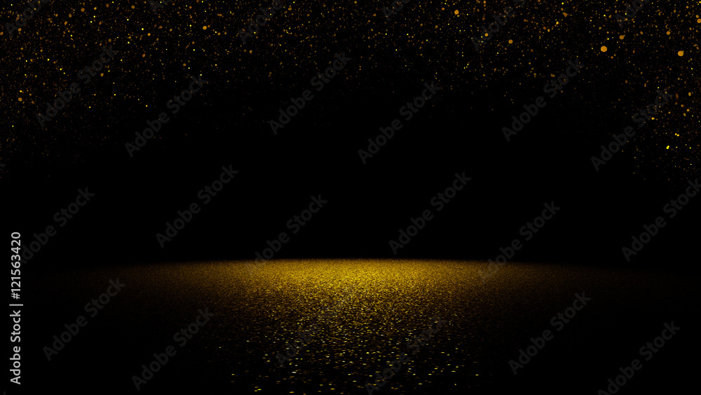 Fototapeta migotliwy złoty blask spadający na płaską powierzchnię oświetloną jasnym światłem reflektorów