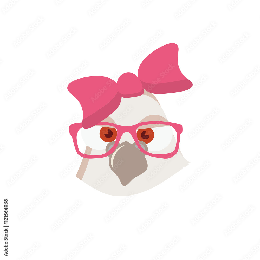 Fototapeta premium Pigeon Vector. Girl with glasses. Illustration of dove in cartoon style. Ready for package design, icon, logo design, etc. Vector image of a dove or pigeon. Cartoon dove. Funny pigeon. Geek girl