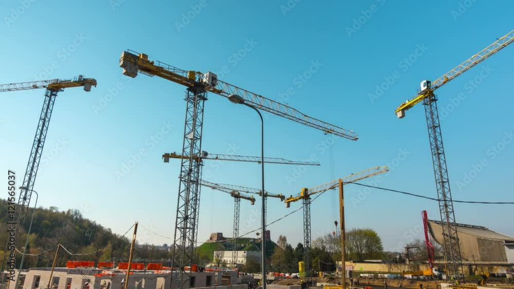 Time-lapse of construction site works with crane. Time-lapse of construction site works with crane.