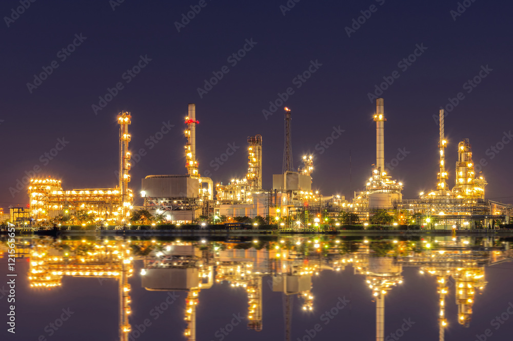 Oil Refinery factory at twilight , petrochemical plant , Petroleum , Chemical Industry