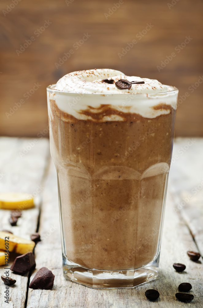 coffee chocolate banana smoothie with coconut whipped cream coffee chocolate banana smoothie with coconut whipped cream