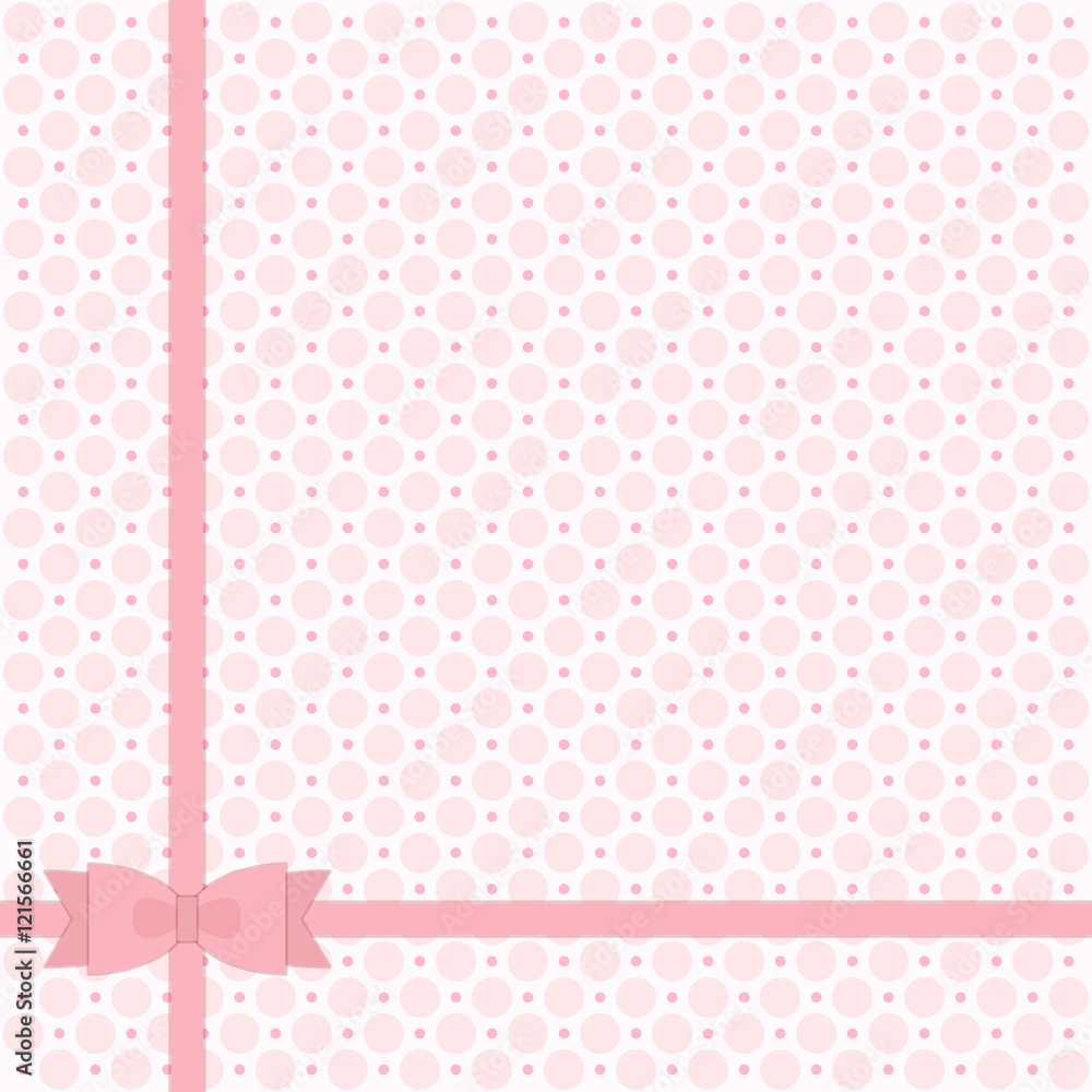 Cute retro pattern with ribbon and bow on polka dot background ideal as baby shower card Cute retro pattern with ribbon and bow on polka dot background ideal as baby shower card
