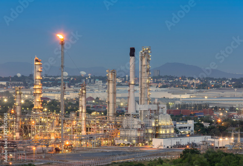 Oil Refinery factory at twilight , petrochemical plant , Petroleum , Chemical Industry