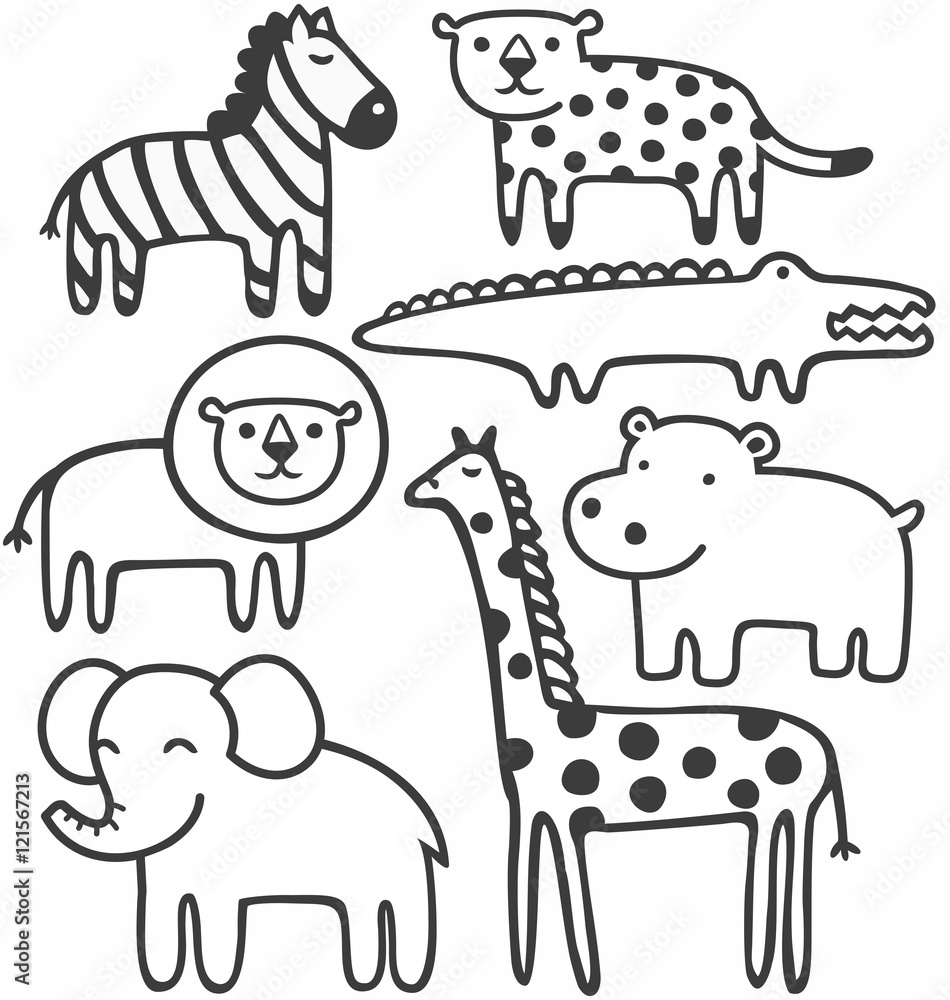 Jungle Animal Clip Art Black And White