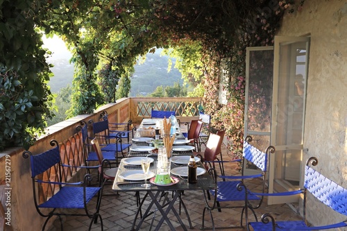 dinner on a wonderful terrace in summer at sunset