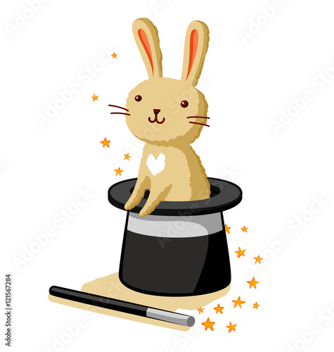 Cute bunny rabbit in a magic hat