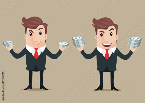 Businessman holds in hand dollar banknotes