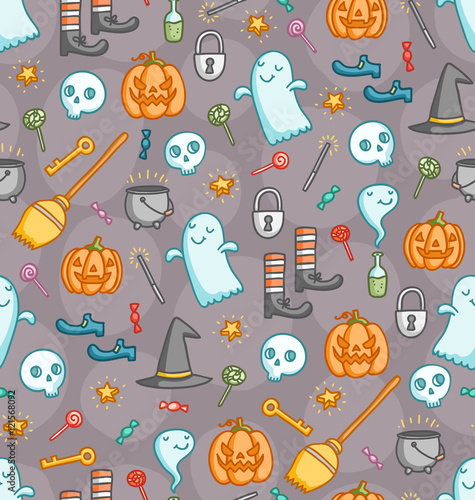 Wallpaper Mural Halloween doodle seamless pattern with bunch of creepy sweet symbols in color Torontodigital.ca