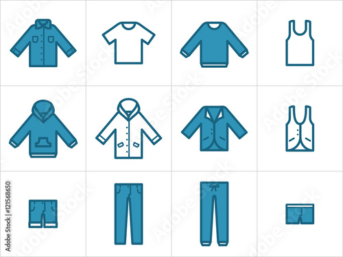 Set  of 12 men and unisex clothing icons. Easy to edit, resize and colorize