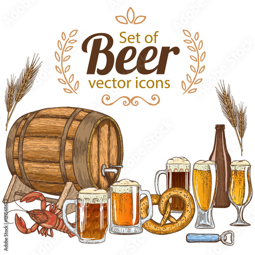 Set of beer icons. Vector stock illustration.