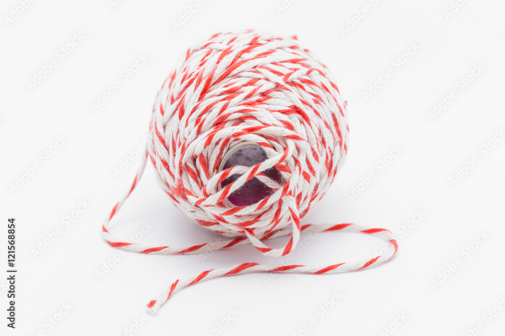 red and white rope for parcel isolated on white background red and white rope for parcel isolated on white background