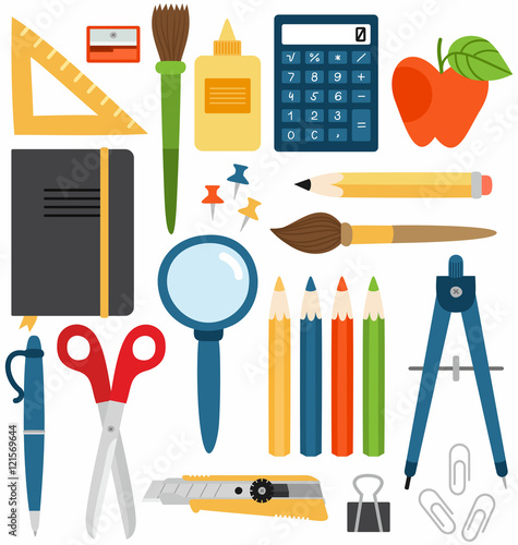 Set of different school items, vector illustration.