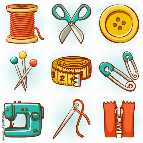 Set of 9 sewing tools icons