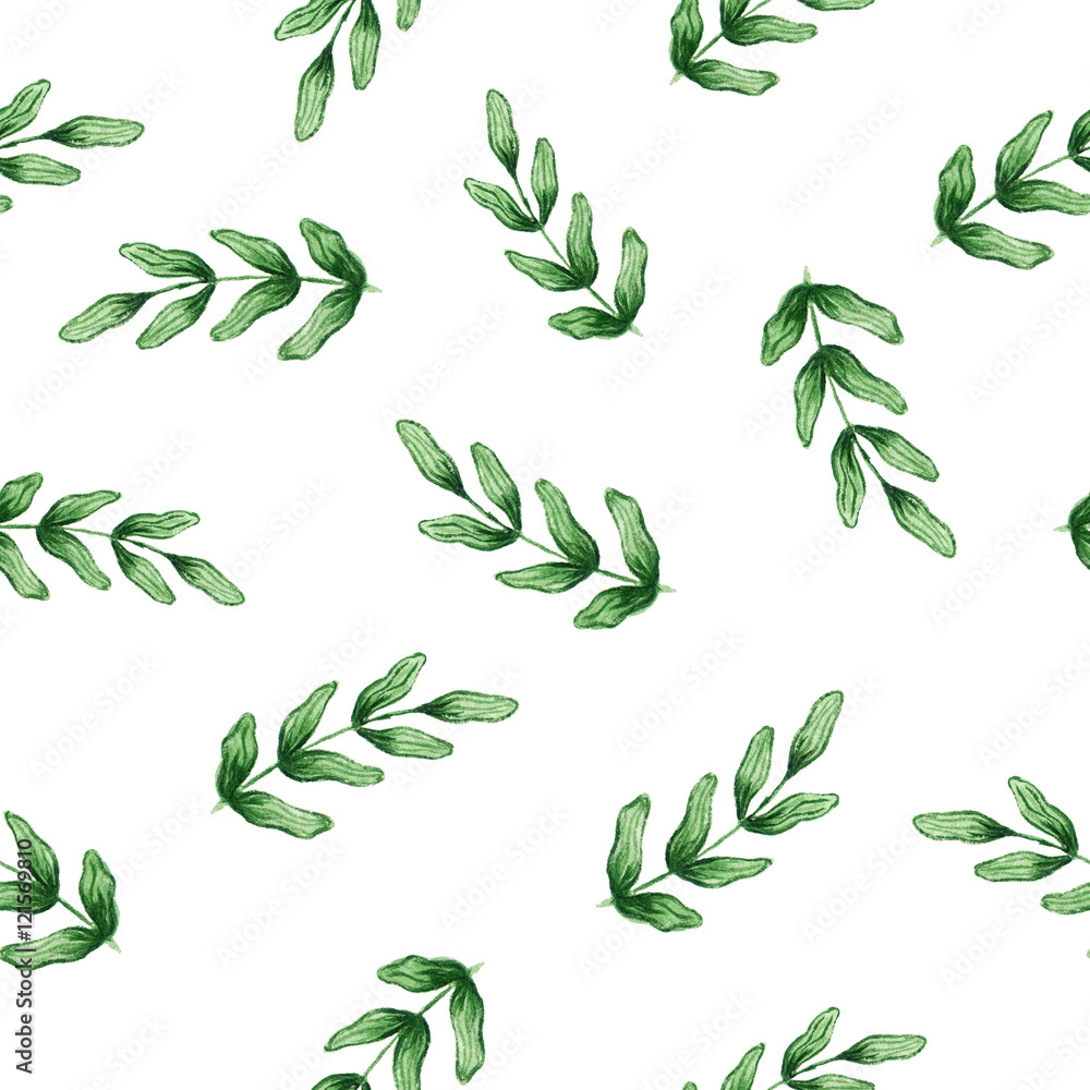 Seamless watercolor pattern with green leafs Seamless watercolor pattern with green leafs
