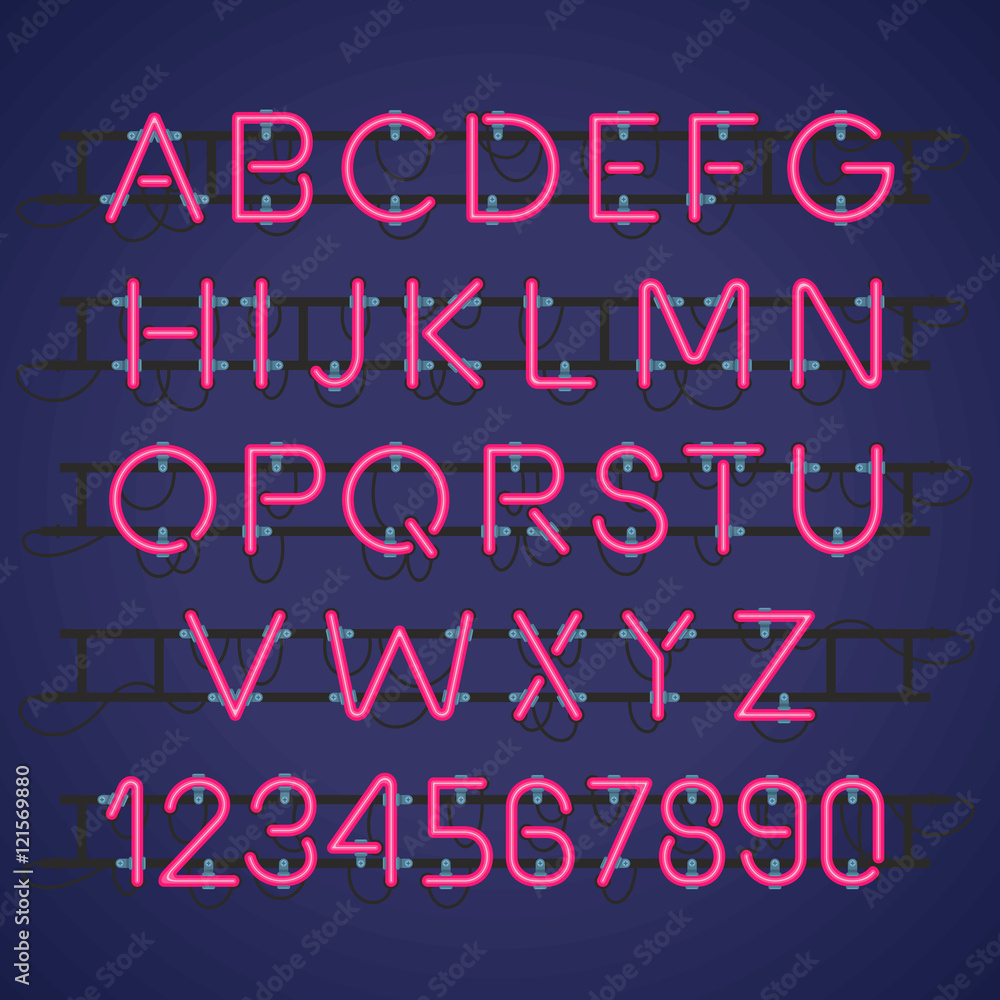 Neon Light Alphabet Vector Font Neon Light Alphabet Vector Font
