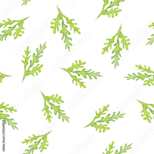 Seamless watercolor pattern with green leafs