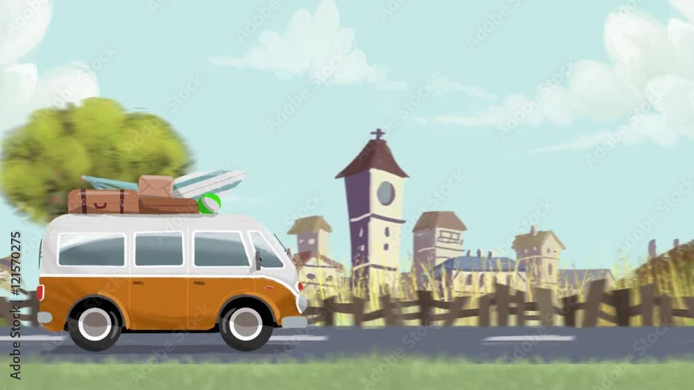 Viaje de vacaciones en furgoneta con paisaje