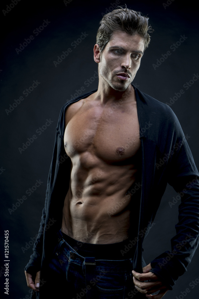Strength, muscular man brown hair, caucasian young Spanish naked Stock  Photo | Adobe Stock