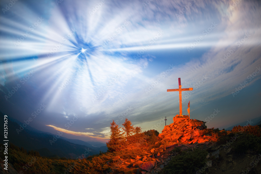 Obraz premium Cross on Mount Strymba