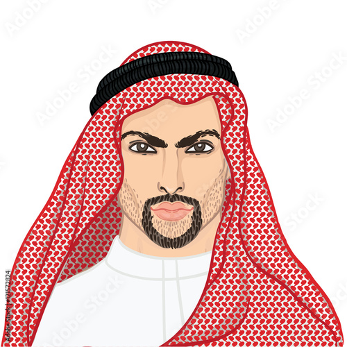 Vector illustration portrait of a arab man in keffiyeh