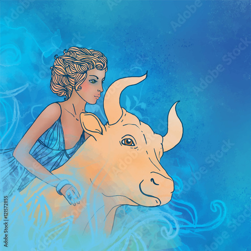 Illustration of taurus zodiac sign as a beautiful girl