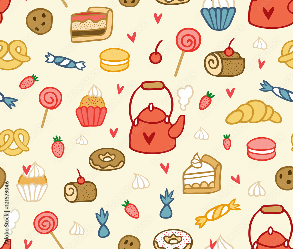 Seamless party sweets and treats pattern in vector