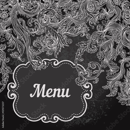 Vector illustration of floral design on blackboard