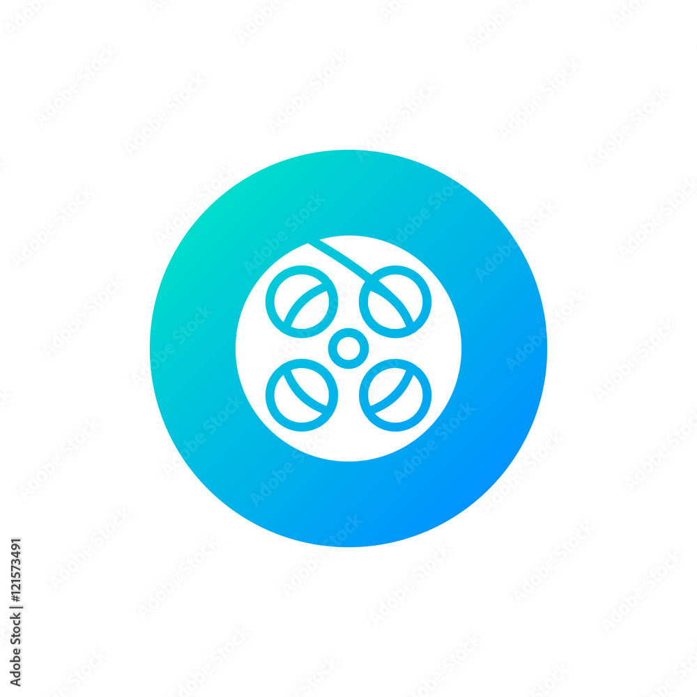 Film reel icon vector, clip art. Also useful as logo, circle app icon, web UI element, symbol, graphic image, silhouette and illustration.