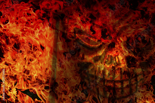 abstract of skull and frame of fire burning background