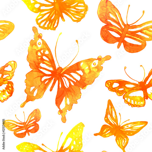 Background with butterflies painted with watercolors (vector ill
