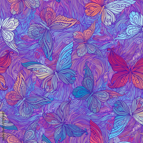 Seamless patterned butterfly background, vector