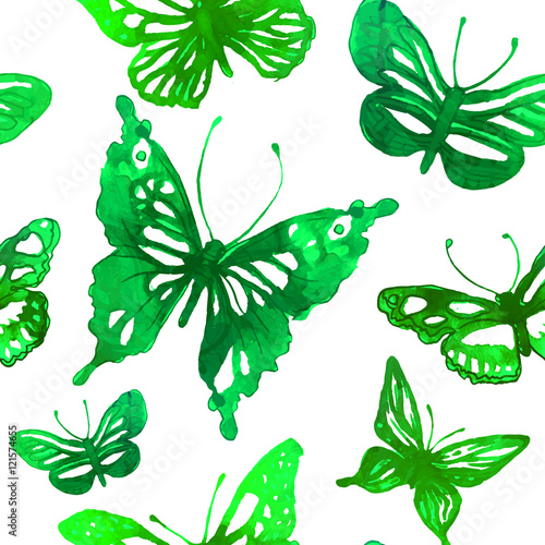Background with butterflies painted with watercolors (vector ill