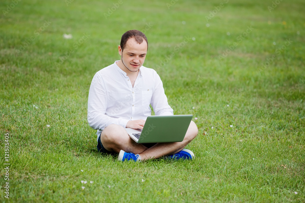 business man working in park business man working in park