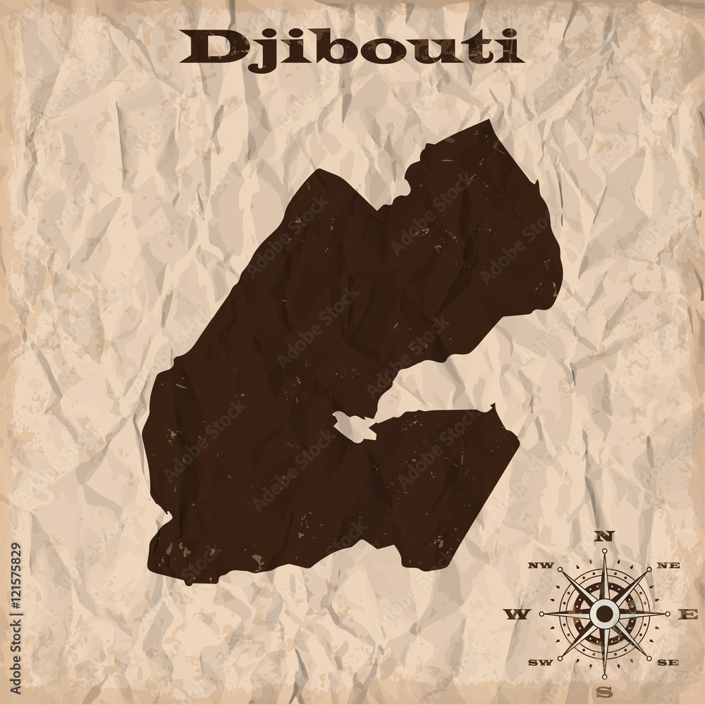 Djibouti old map with grunge and crumpled paper. Vector illustration ...