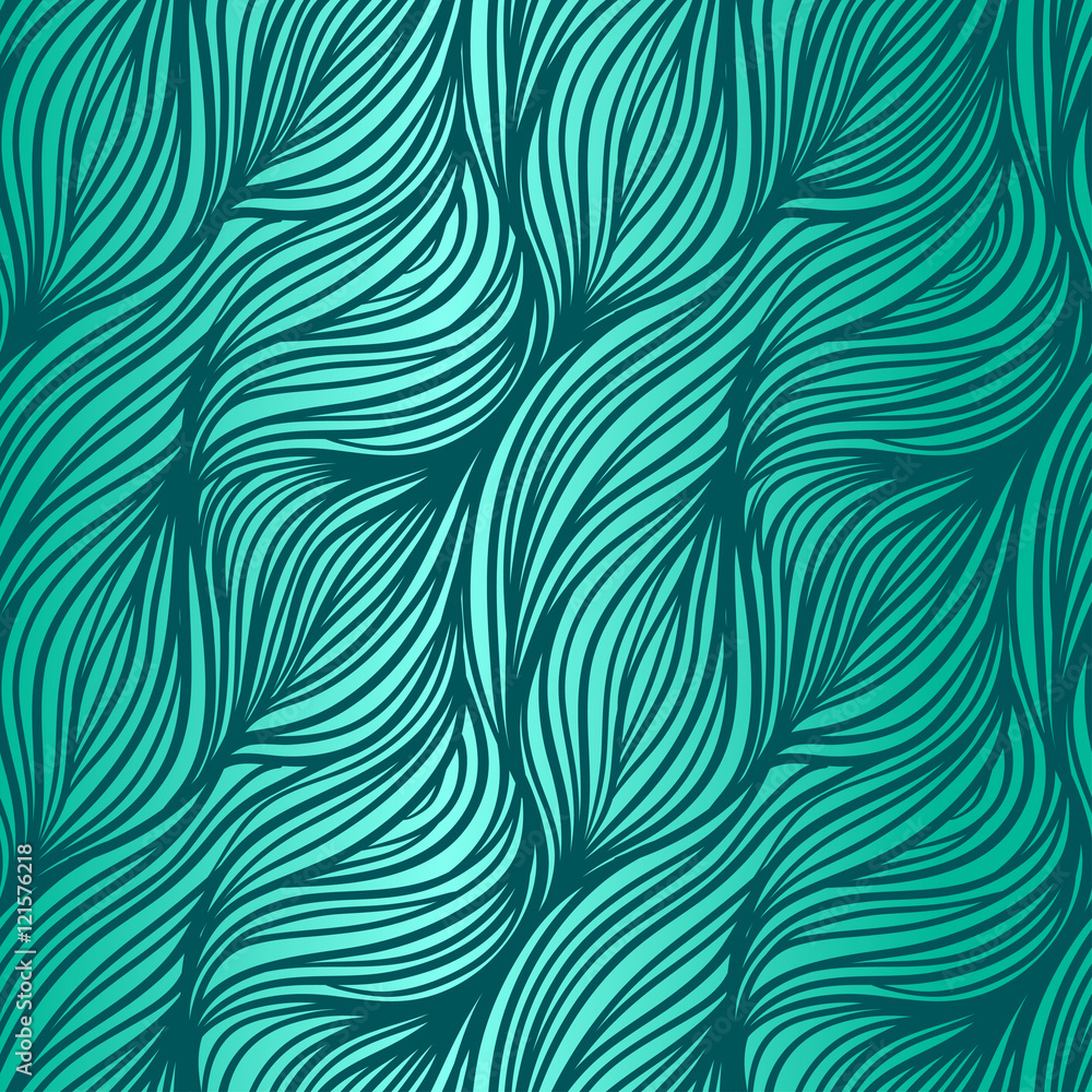 Vector color abstract hand-drawn hair pattern with waves and clo